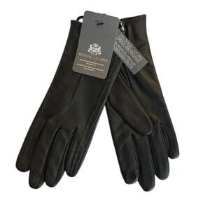 Royal Class Black Leather Gloves Smartphone Tips Classic Wrist Length Womens 7